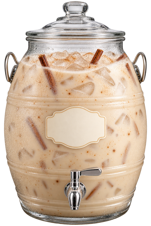 Illustrative five-gallon Horchata vitrolero with a blank label area